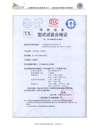 特种设备TX型式试验合格证